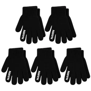 5 pack set med svarta vantar med namn