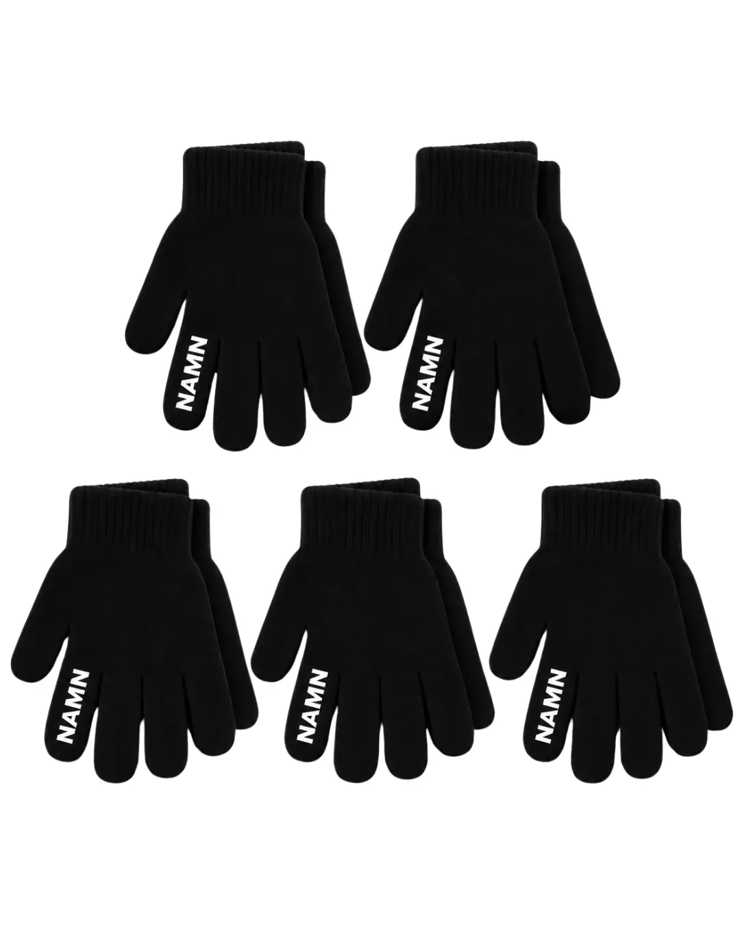 5 pack set med svarta vantar med namn 5 pack set med svarta vantar med namn